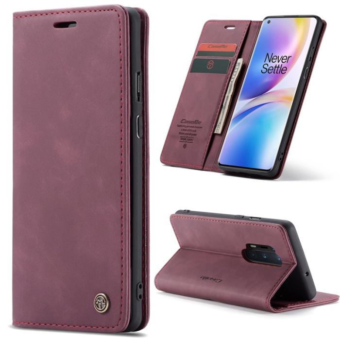 Caseme - CASEME Series Plånboksfodral Konstläder för OnePlus 8 Pro - Vinröd