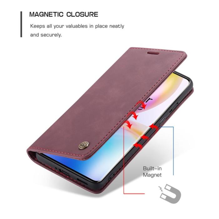 Caseme - CASEME Series Plånboksfodral Konstläder för OnePlus 8 Pro - Vinröd