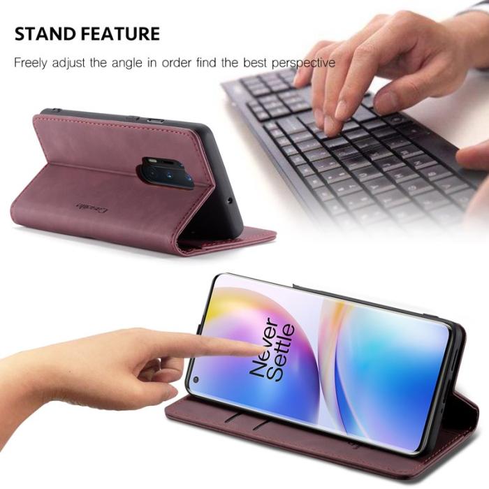 Caseme - CASEME Series Plånboksfodral Konstläder för OnePlus 8 Pro - Vinröd