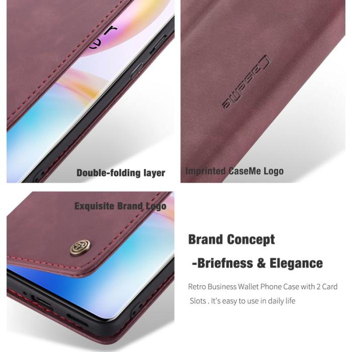 Caseme - CASEME Series Plånboksfodral Konstläder för OnePlus 8 Pro - Vinröd