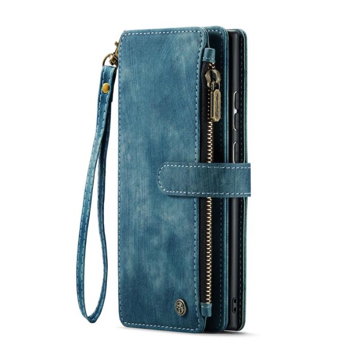 Caseme - CASEME Konstläder Plånboksfodral för Samsung Galaxy S25 Ultra med rem - Blå