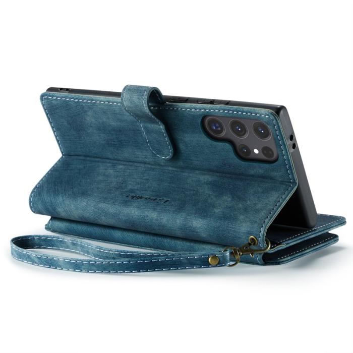 Caseme - CASEME Konstläder Plånboksfodral för Samsung Galaxy S25 Ultra med rem - Blå