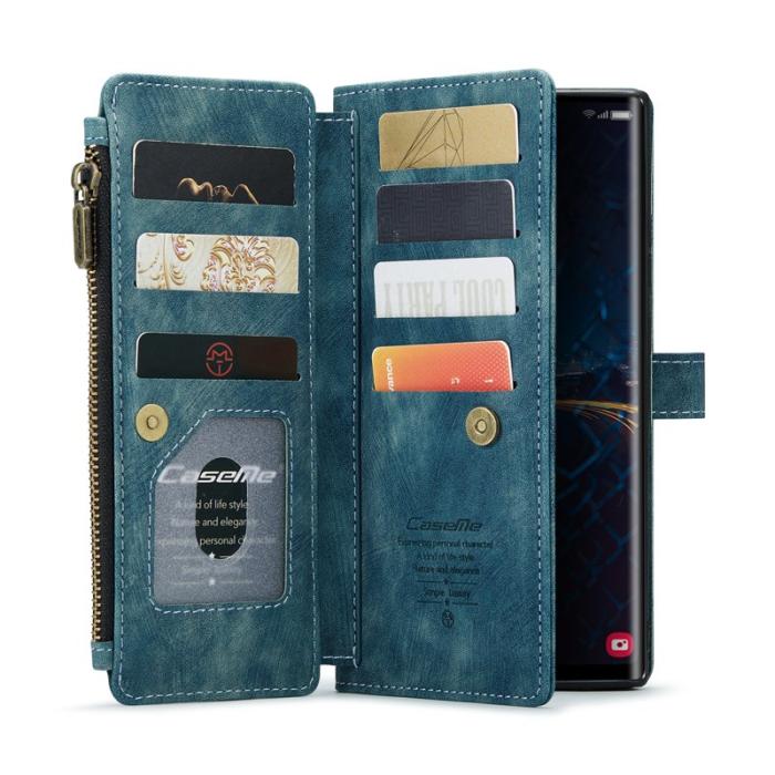 Caseme - CASEME Konstläder Plånboksfodral för Samsung Galaxy S25 Ultra med rem - Blå