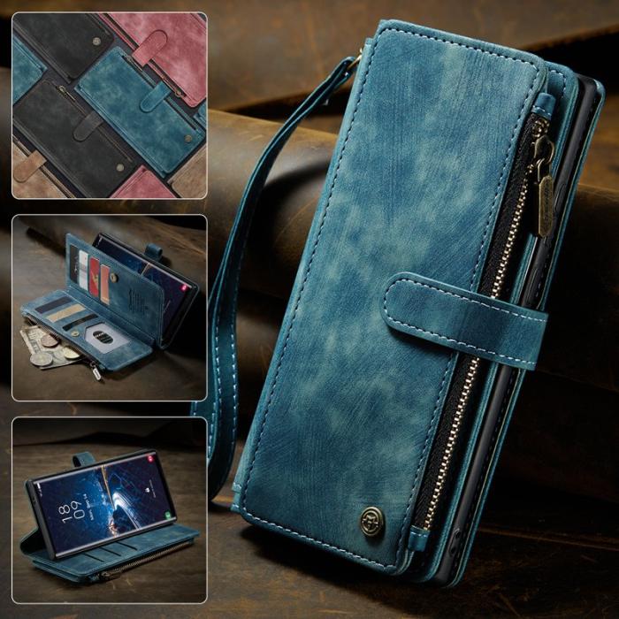 Caseme - CASEME Konstläder Plånboksfodral för Samsung Galaxy S25 Ultra med rem - Blå