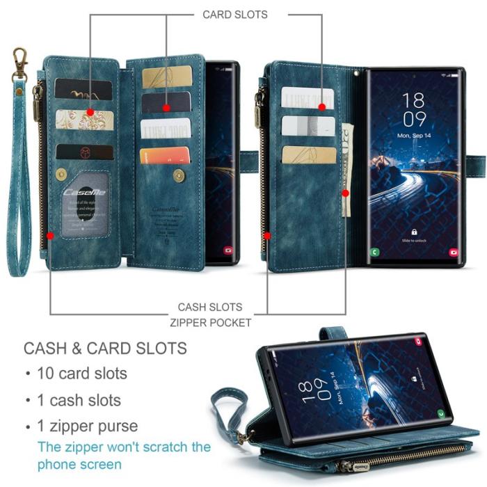 Caseme - CASEME Konstläder Plånboksfodral för Samsung Galaxy S25 Ultra med rem - Blå