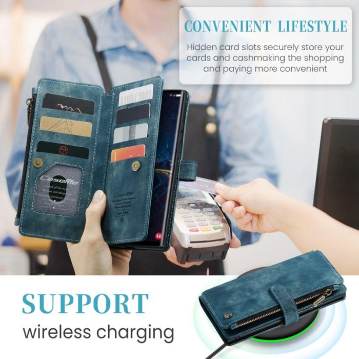 Caseme - CASEME Konstläder Plånboksfodral för Samsung Galaxy S25 Ultra med rem - Blå