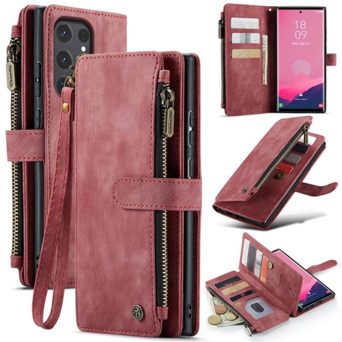 Caseme - CASEME Konstläder Plånboksfodral för Samsung Galaxy S25 Ultra Röd
