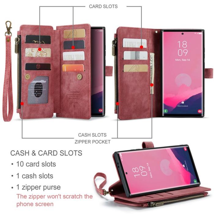 Caseme - CASEME Konstläder Plånboksfodral för Samsung Galaxy S25 Ultra Röd