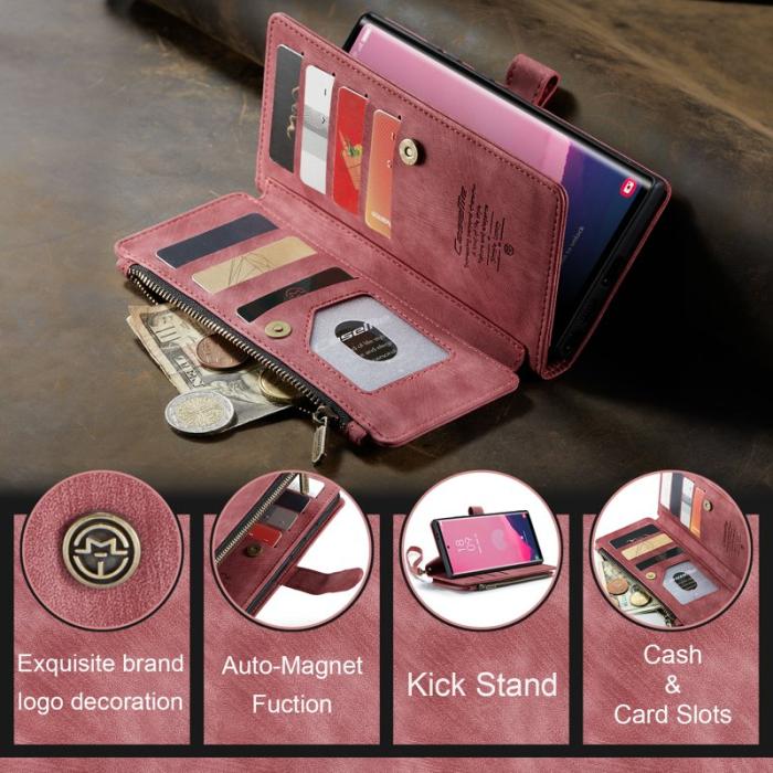 Caseme - CASEME Konstläder Plånboksfodral för Samsung Galaxy S25 Ultra Röd