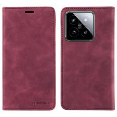 BETOPNICE - BETOPNICE 003 f&ouml;r Xiaomi 14 Konstl&auml;der Pl&aring;nboksfodral RFID-Skydd - R&ouml;d