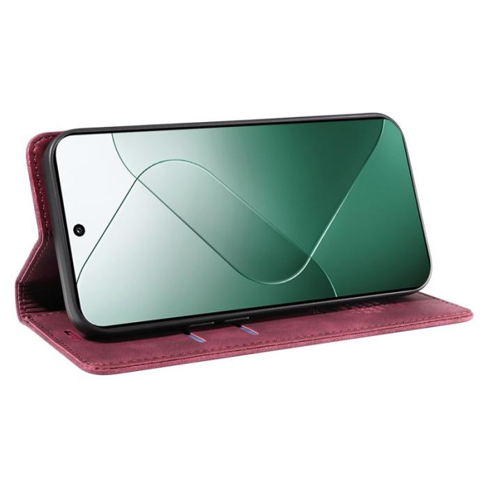 BETOPNICE - BETOPNICE 003 för Xiaomi 14 Konstläder Plånboksfodral RFID-Skydd - Röd
