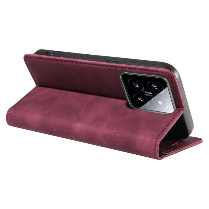BETOPNICE - BETOPNICE 003 för Xiaomi 14 Konstläder Plånboksfodral RFID-Skydd - Röd