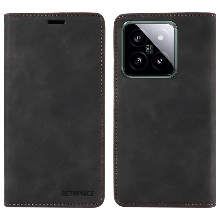 BETOPNICE - BETOPNICE 003 för Xiaomi 14 Konstläder Plånboksfodral RFID-Skydd - Svart