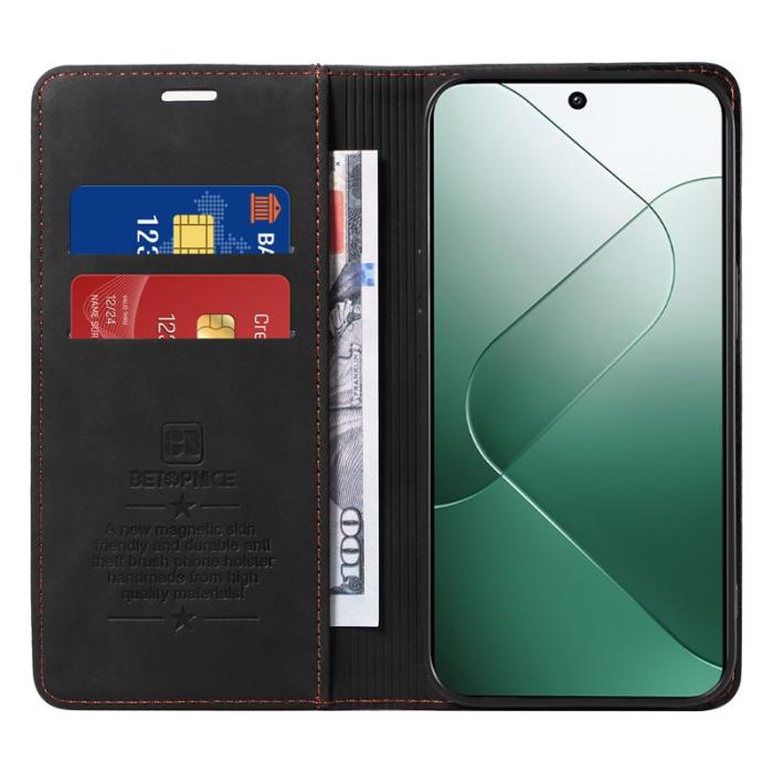 BETOPNICE - BETOPNICE 003 för Xiaomi 14 Konstläder Plånboksfodral RFID-Skydd - Svart
