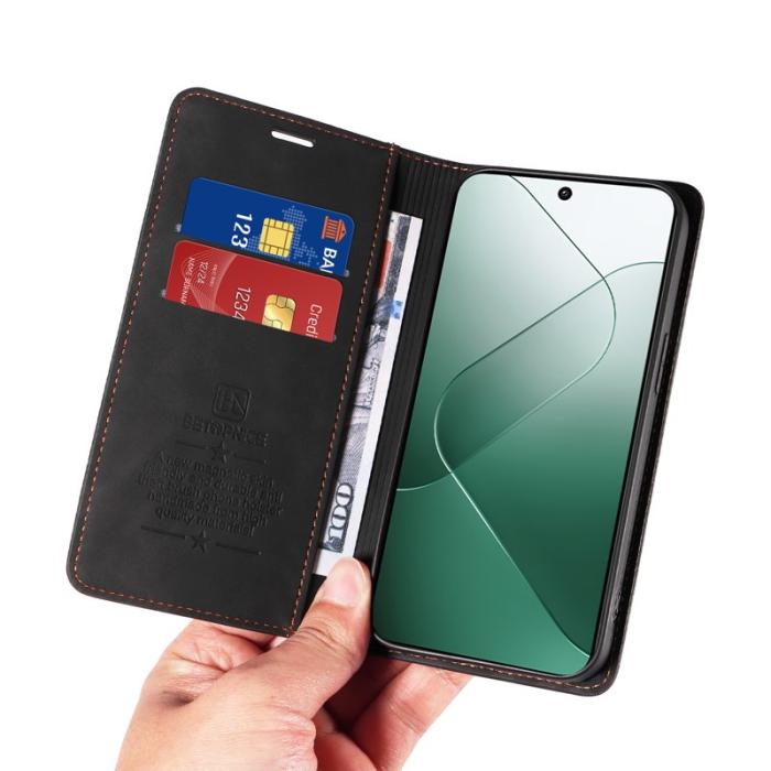 BETOPNICE - BETOPNICE 003 för Xiaomi 14 Konstläder Plånboksfodral RFID-Skydd - Svart