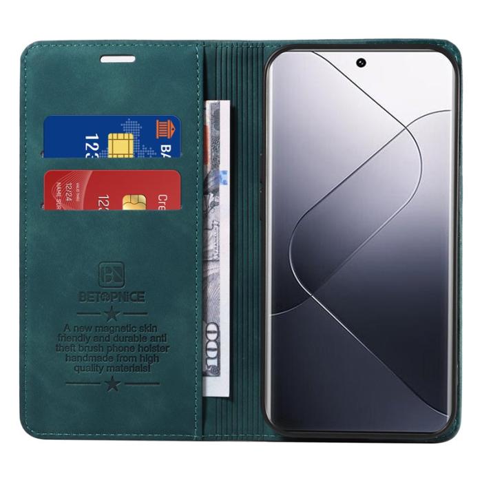BETOPNICE - BETOPNICE 003 för Xiaomi 14 Pro Plånboksfodral Konstläder - Grön