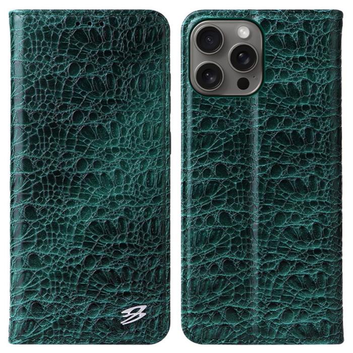 FIERRE SHANN - FIERRE SHANN iPhone 16 Pro Plånboksfodral Äkta läder - Grön