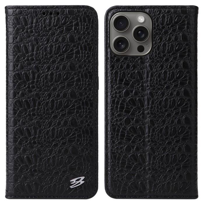 FIERRE SHANN - FIERRE SHANN iPhone 16 Pro Plånboksfodral Äkta läder - Svart
