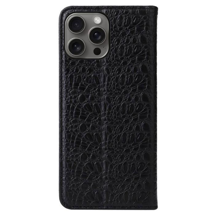FIERRE SHANN - FIERRE SHANN iPhone 16 Pro Plånboksfodral Äkta läder - Svart