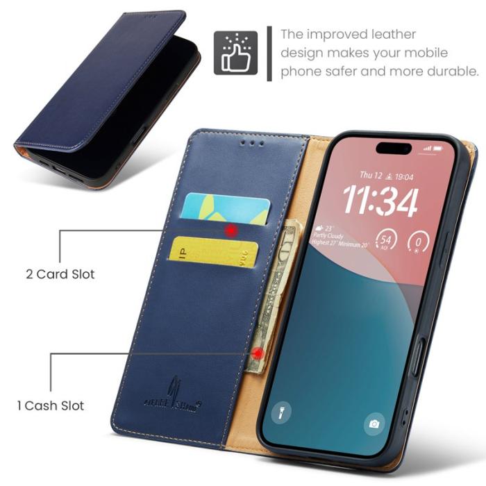 FIERRE SHANN - FIERRE SHANN iPhone 16 Pro Plånboksfodral Konstläder - Blå
