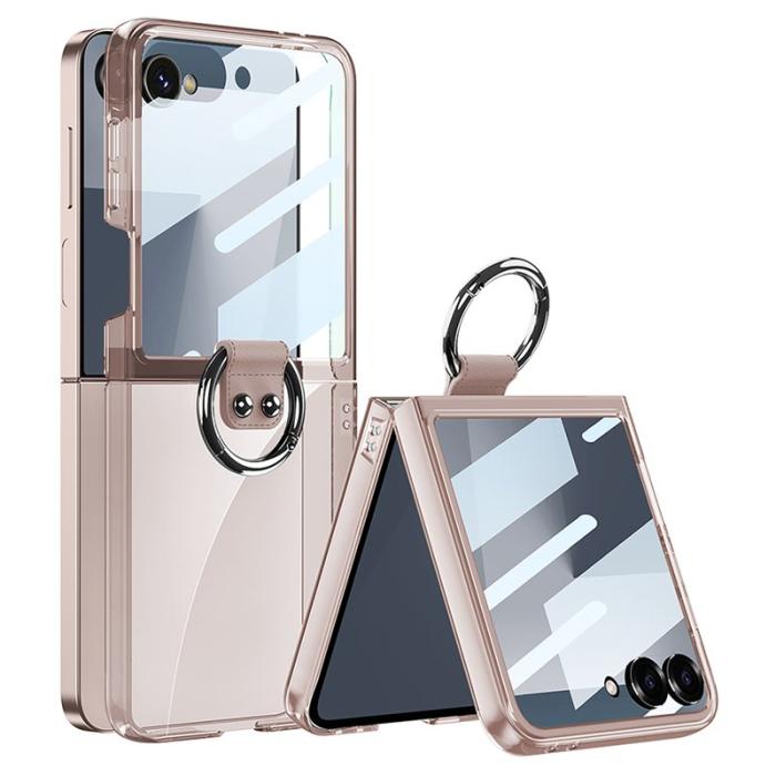 GKK - GKK Samsung Galaxy Z Flip7 Fodral - PC + Tempered Glass - Transparent Rosa