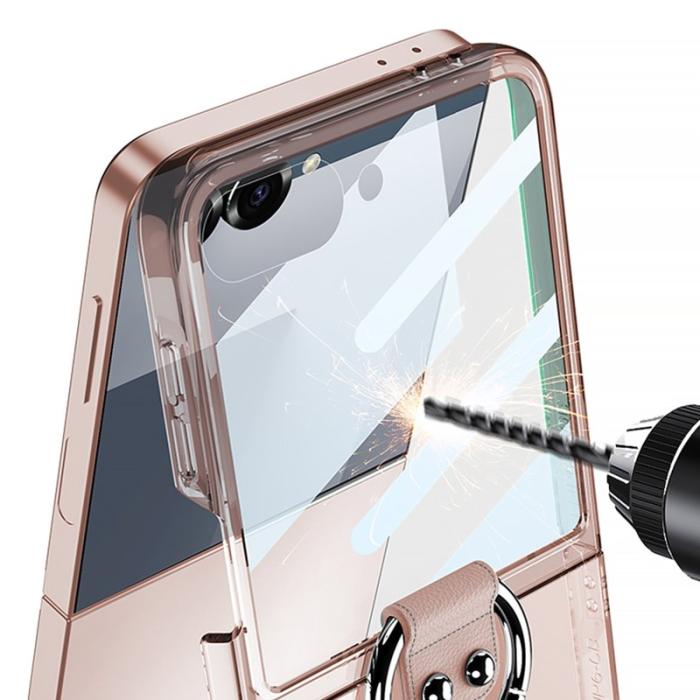 GKK - GKK Samsung Galaxy Z Flip7 Fodral - PC + Tempered Glass - Transparent Rosa