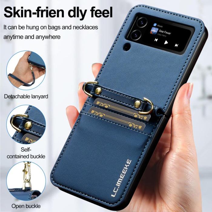 LC.imeeke - LC.IMEEKE för Samsung Galaxy Z Flip4 Plånboksfodral Konstläder - Blå
