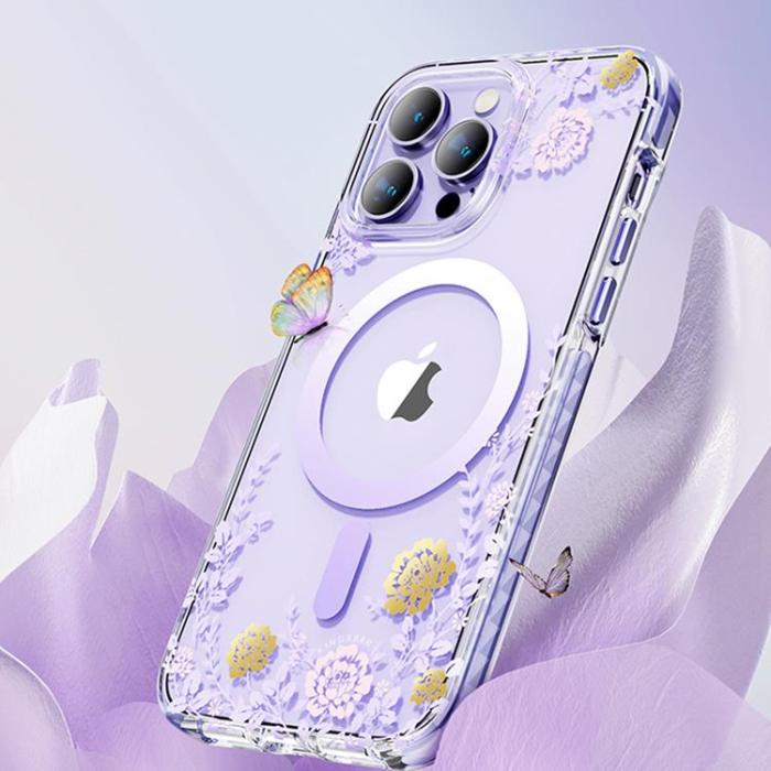 Kingxbar - Kingxbar iPhone 14 Plus Skal Magsafe Flora - Orchid
