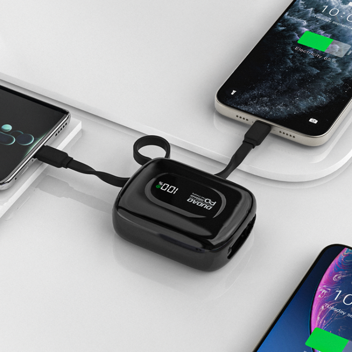 Dudao - Dudao Powerbank 10000mAh 22.5W med Inbyggda USB-C,Lightning Kablar K32