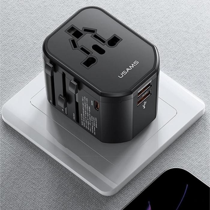 USAMS - USAMS Universal Reseladdareadapter 20W 1x USB-C 2xUSB US/AU/EU/UK T59