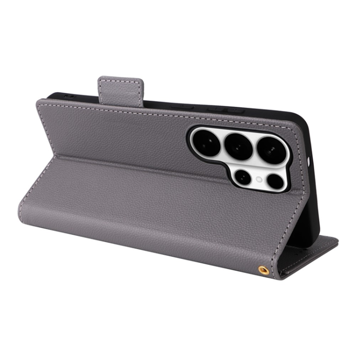 A-One Brand - Galaxy S26 Ultra Plånboksfodral Litchi Läder med Rem - Grå