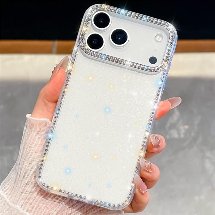 A-One Brand - iPhone 17 Pro Mobilskal Rhinestone Edge -Glitter Vit
