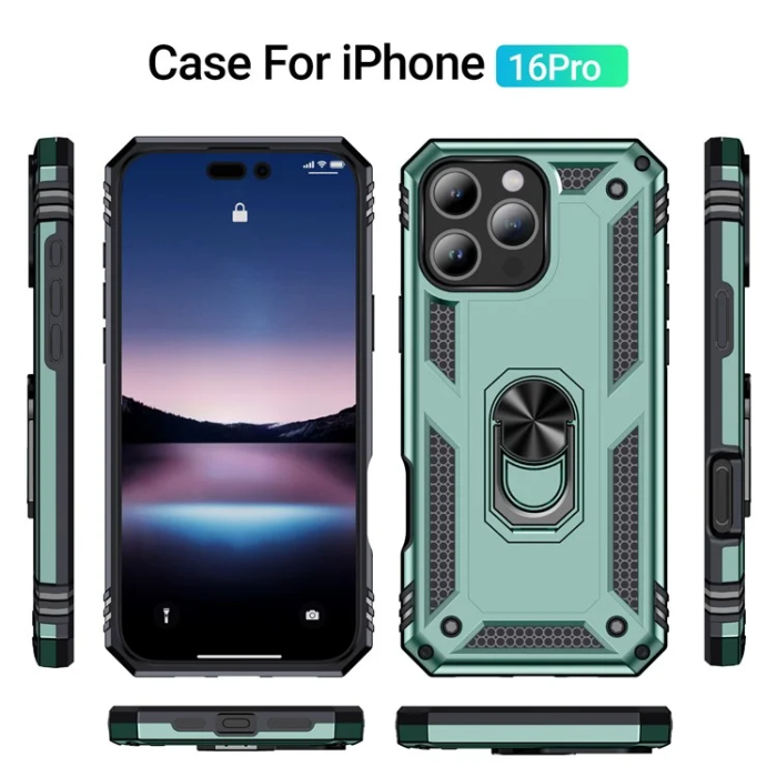 A-One Brand - iPhone 16 Pro Mobilskal med Kickstand - Svartgrön