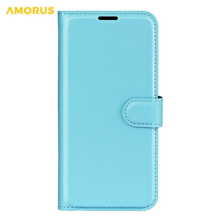 Amorus - AMORUS iPhone 17 Plånboksfodral Flipstativ Litchi - Blå