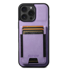 SUTENI - SUTENI iPhone 16 Pro Mobilskal Korthållare Litchi Läder - Lila