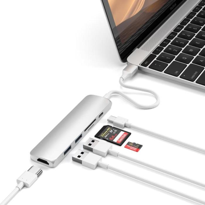 Satechi - Satechi USB-C Adapter med HDMI, USB 3.0 portar samt kortläsare - Silver
