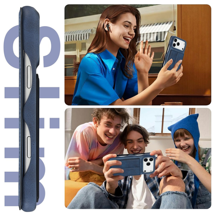 LC.imeeke - LC.IMEEKE iPhone 17 Pro Mobilfodral Korthållare Stativ - Blå