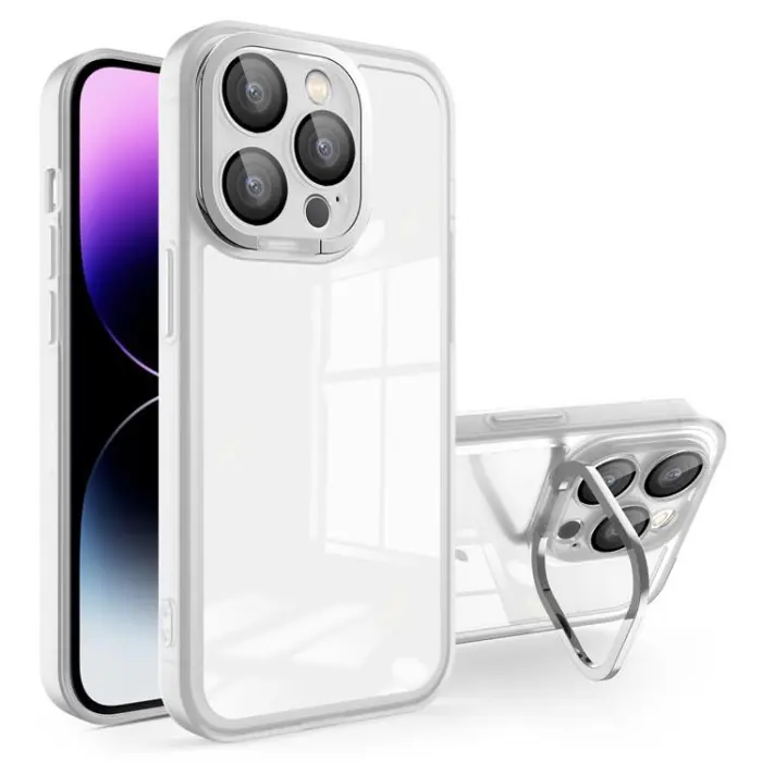 OEM - iPhone 15 Pro Max Mobilskal Electroplating Kickstand - Vit