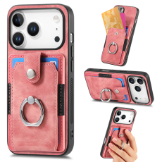 A-One Brand - iPhone 17 Pro Mobilskal med Korthållare Läder Kickstand - Rosa