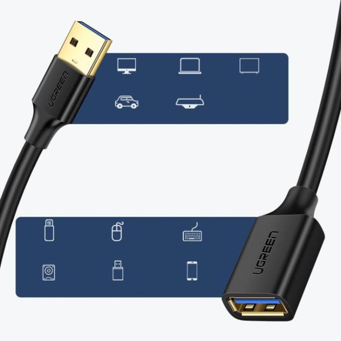 Ugreen - Ugreen Förlängning Kabel USB 3.0 Hona/USB 3.0 Hane 1m - Svart