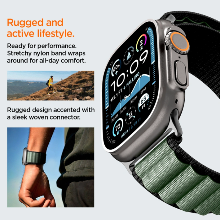 Spigen - Spigen Apple Watch (44/45/46/49mm) Armband WBF1 - Svart/Grön