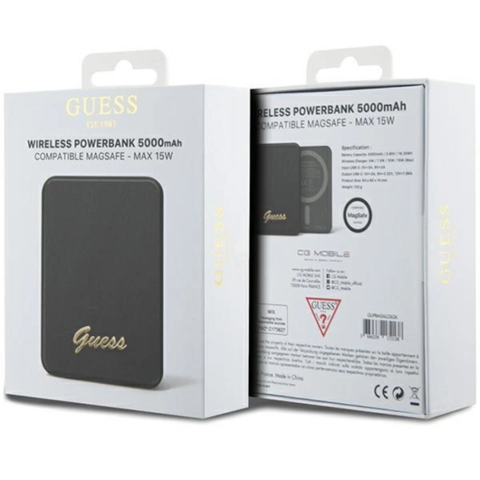 Guess - Guess Magsafe Powerbank 3000mAh 5W Metal Script Logo - Svart