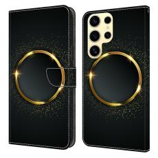 OEM - Samsung Galaxy S26 Ultra Pl&aring;nboksfodral Konstl&auml;der Med St&auml;ll - Guld Ring