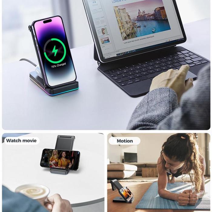 Joyroom - Joyroom 3in1 Laddningsställ för Telefon, Smartwatch, TWS hörlurar - Svart