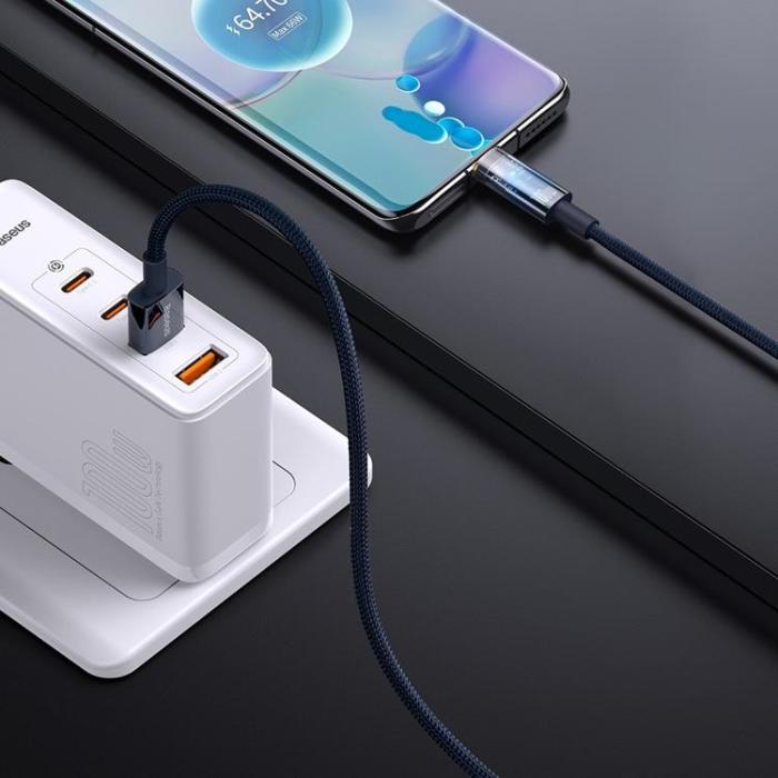 BASEUS - Baseus Explorer USB-C till USB-A kabel 100W 1m - Blå