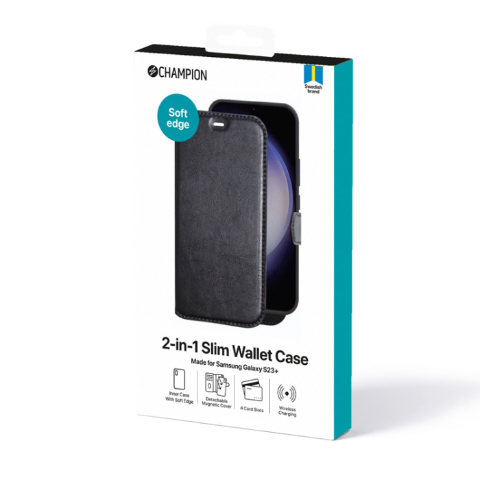 Champion - CHAMPION Galaxy S23 Plus Plånboksfodral 2-in-1 Slim - Svart