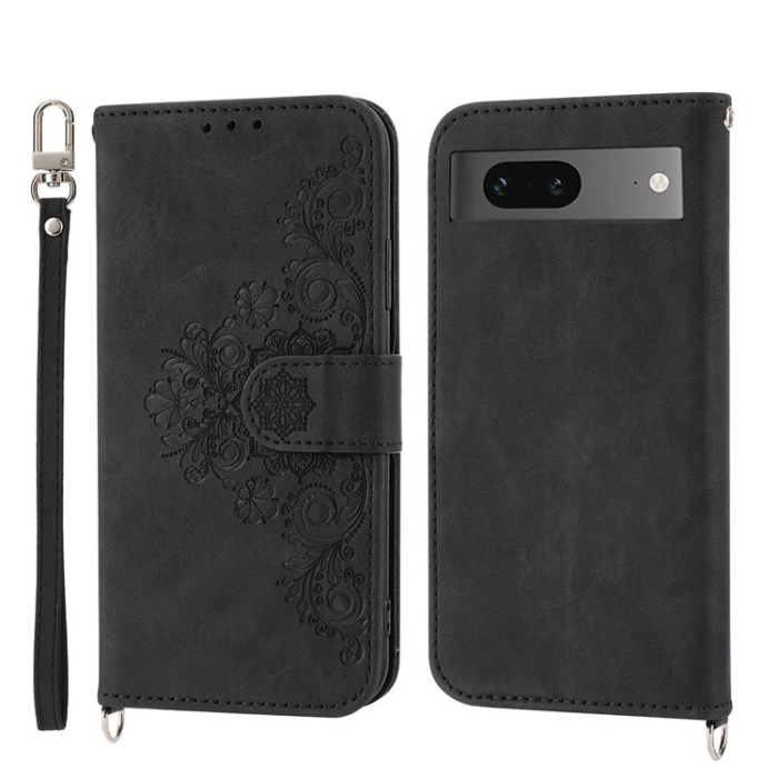 A-One Brand - Google Pixel 7 Plånboksfodral Imprinted Flower - Svart