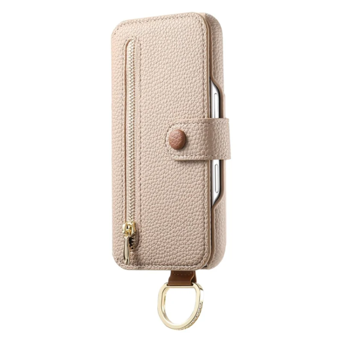 A-One Brand - iPhone 17 Pro Max Konstläder Plånboksfodral RFID-Skydd Zipper - Khaki