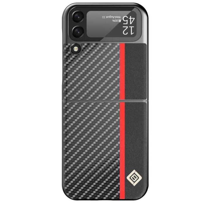 LC.imeeke - LC.IMEEKE Galaxy Z Flip 4 Skal Carbon Fiber Läder - Svart