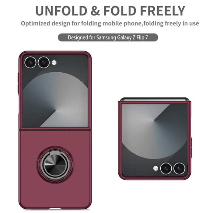 A-One Brand - Galaxy Z Flip 7 5G Mobilskal Rotatable Ring Kickstand - Vinröd